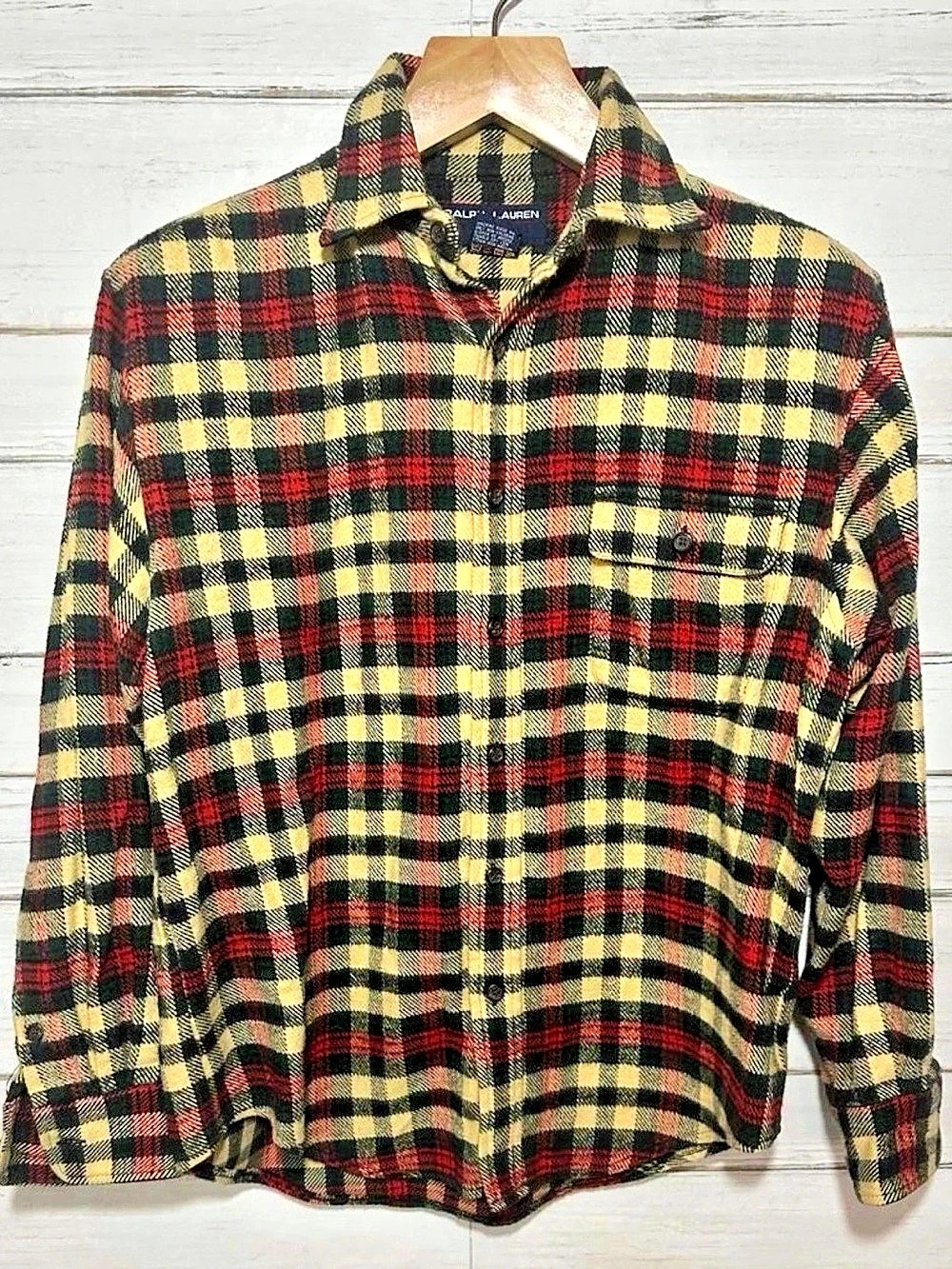Ralph Lauren Polo Sport Plaid Flannel Button Front Top Plaid Cotton Button Down